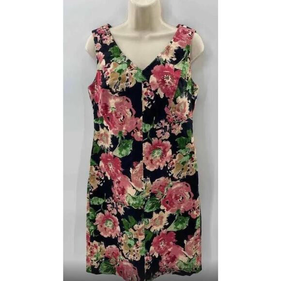 Talbots Dresses & Skirts - Talbots Dress Womens 12 Petite Black Pink Green Floral Cotton Canvas